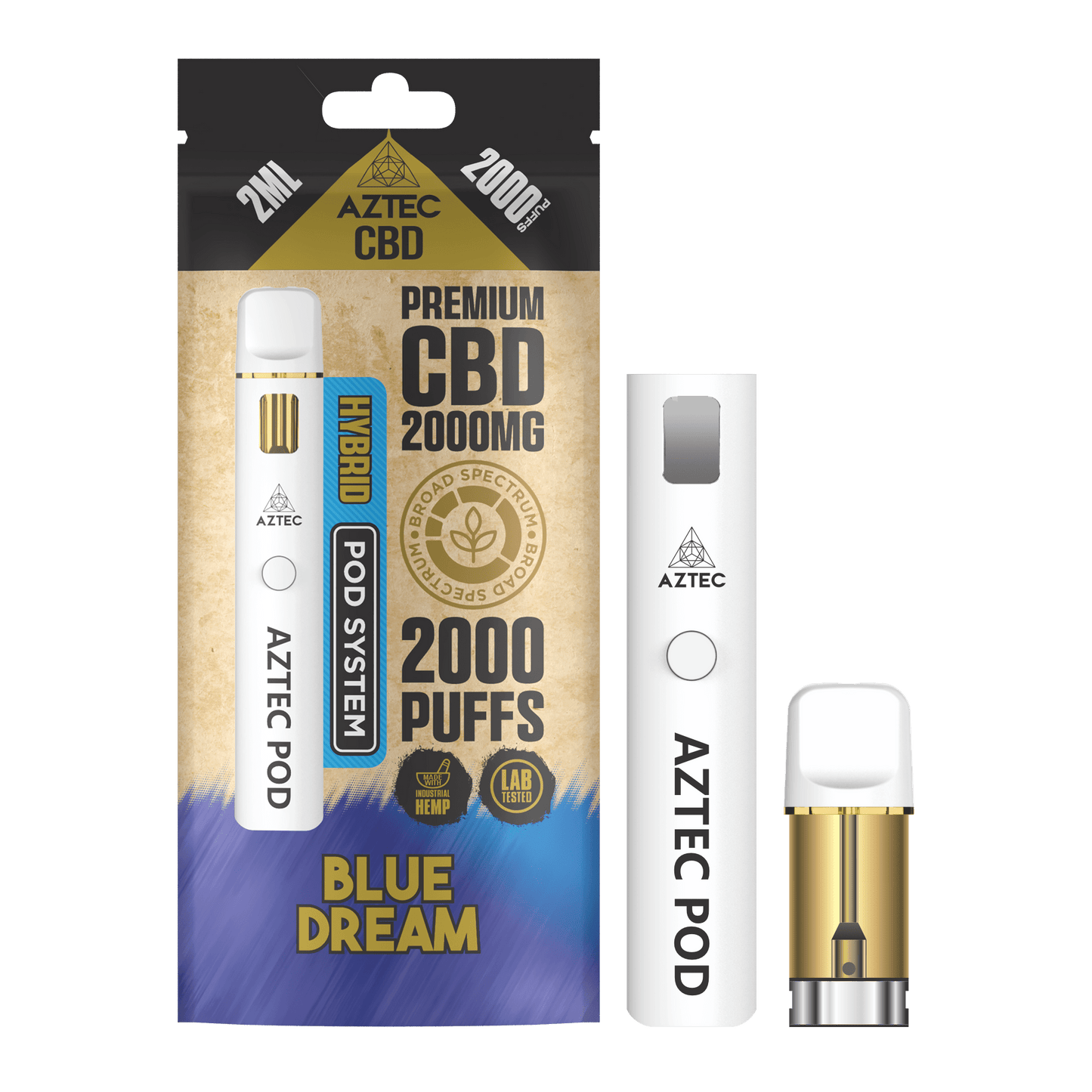 Aztec CBD 2000mg Broad Spectrum Starter Pro Pod Vape Kit 2000 Puffs - Blue Dream
