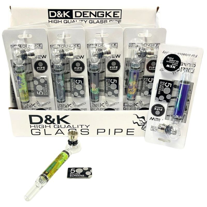 D&K Rick and Morty Design Glass Pipe with Silver Screen