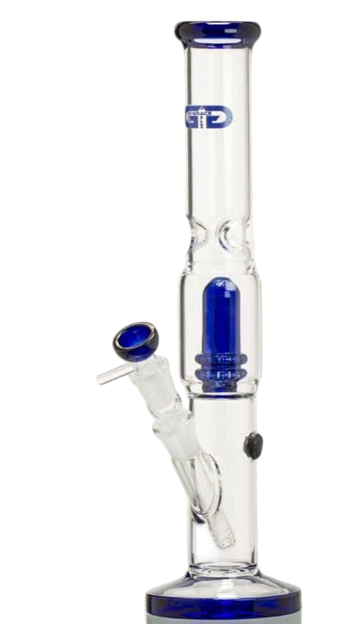 Glass water pipe with blue accents on a white background, featuring the Grace Plus logo.