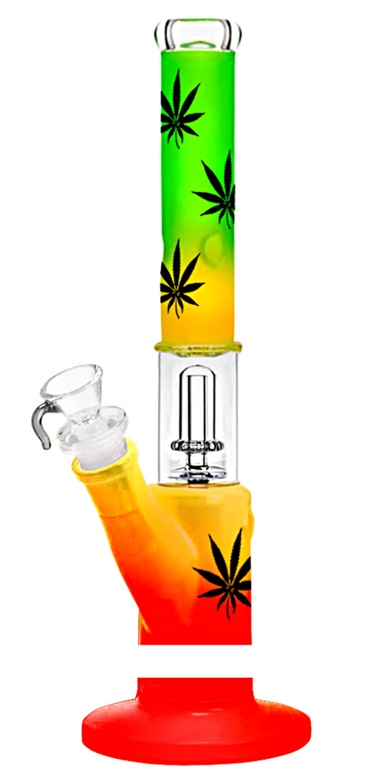 40cm Glass Rasta Leaf Perc Wwaterpipe - Straight