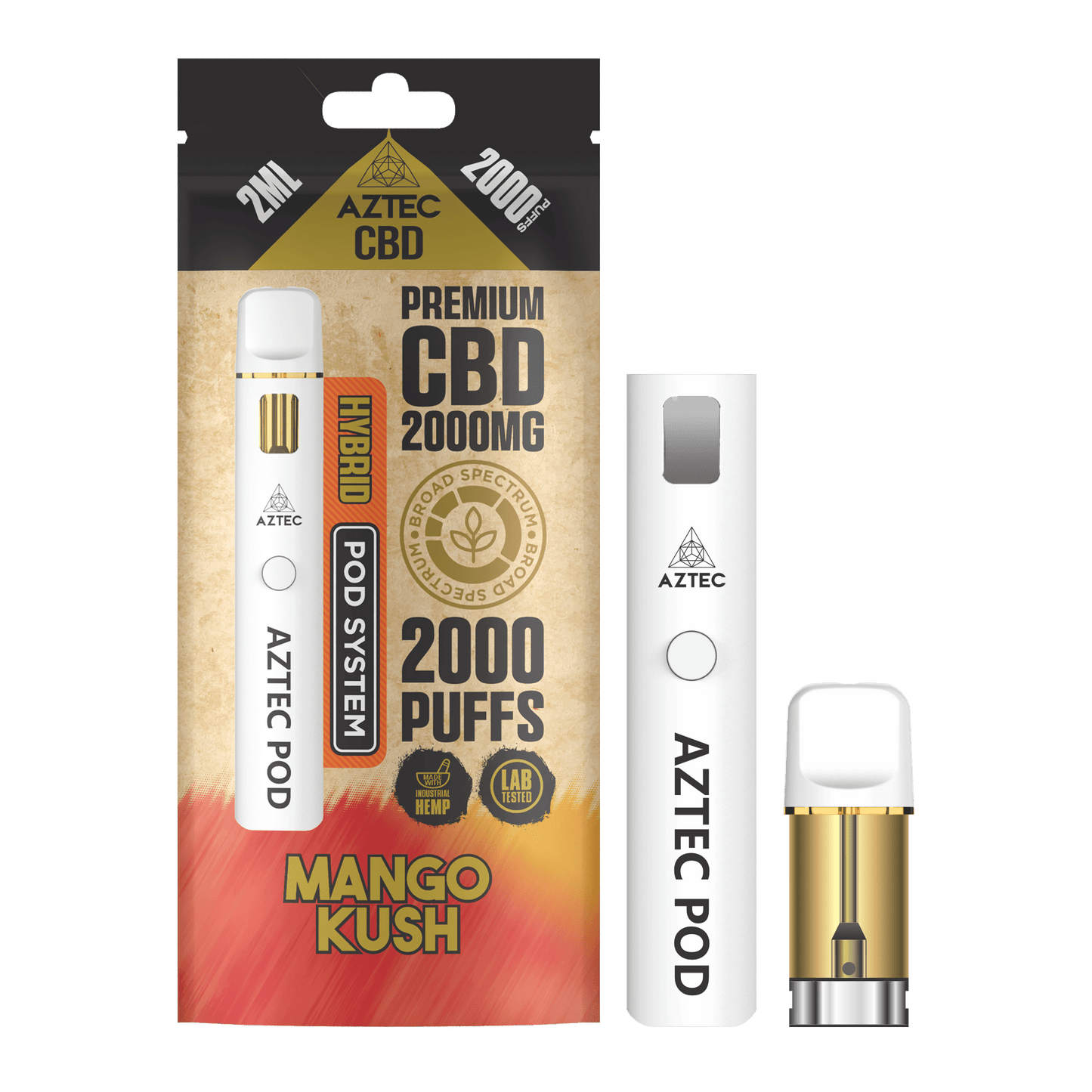 Aztec CBD 2000mg Broad Spectrum Starter Pro Pod Vape Kit 2000 Puffs - Mango Kush