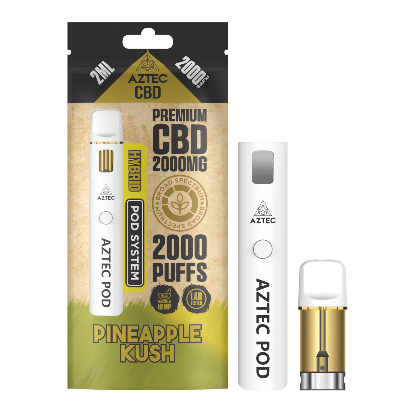 Aztec CBD 2000mg Broad Spectrum Starter Pro Pod Vape Kit 2000 Puffs - Pineapple Kush