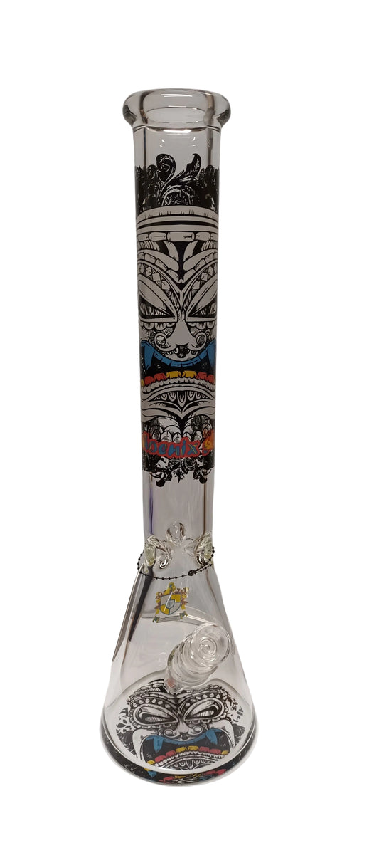 Phoenix Star 18 inch Straight Tube Beaker Bong with Tribal Skull Mask Decal