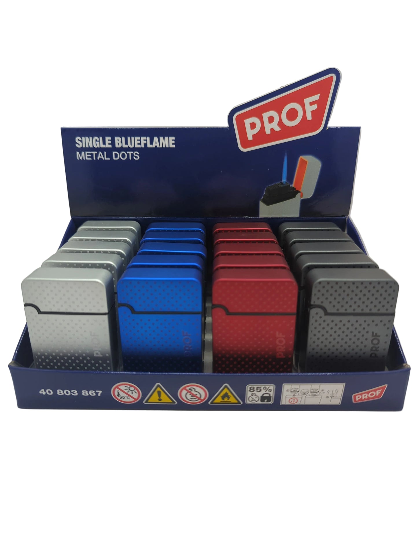 PROF Single Blue Flame Refillable Lighter - Metal Dots