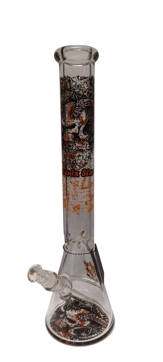 Phoenix Star 18 inch Straight Tube Beaker Bong with Skull Decal & Ice Catcher