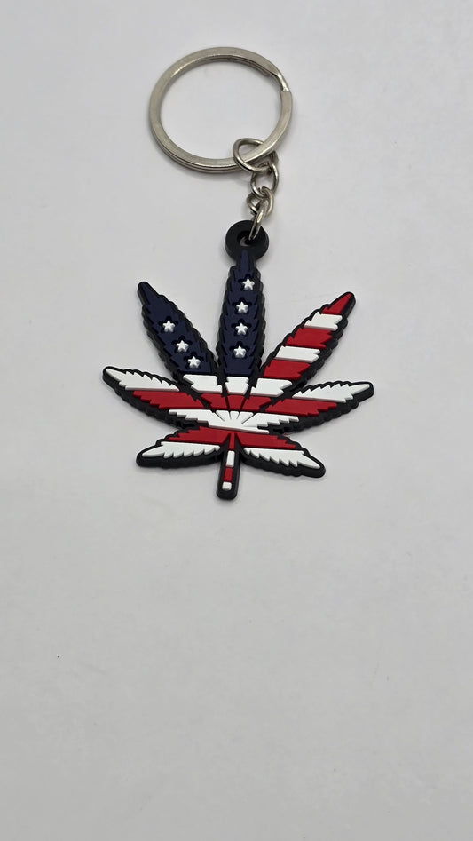 Keyrings - Weed Leaf with USA Flag