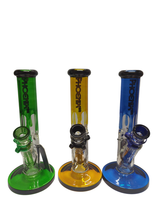 Phoenix Star Straight tube glass bong with ice 10 inch 5 mm Base Diameter 4 inches Colours