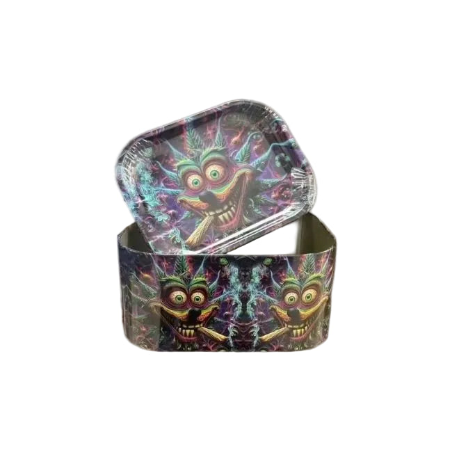 Metal Rolling Tray + Storage Tin Stash Combo