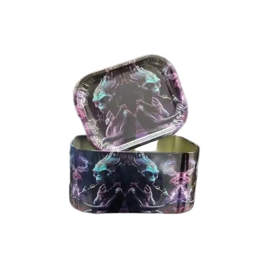 Metal Rolling Tray + Storage Tin Stash Combo
