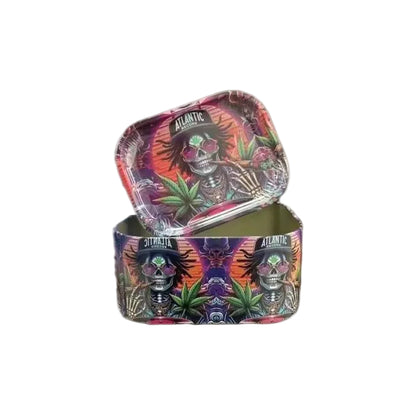 Metal Rolling Tray + Storage Tin Stash Combo